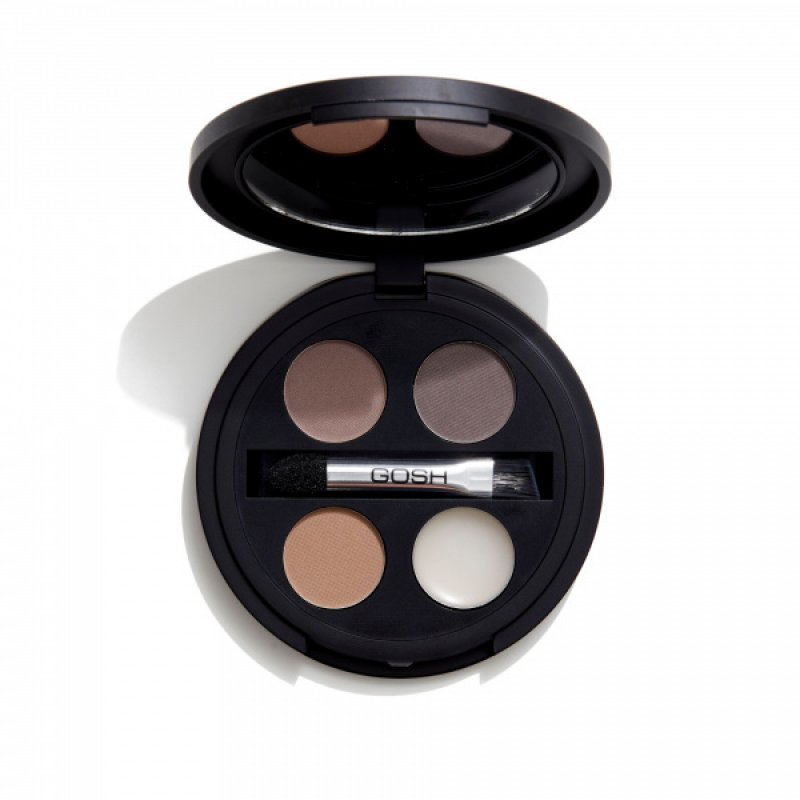 Gosh Eye Brow Kit 3 Powder Brown Eyebrow Shades Fixing Wax Brush and Mirror Compact 001