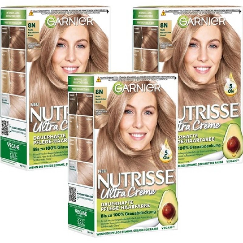 Garnier Creme Coloration Hair Colouring Permanent Hair Colour with 3 Nourishing Oils Nutrises Natural Blonde 8N Nude 1