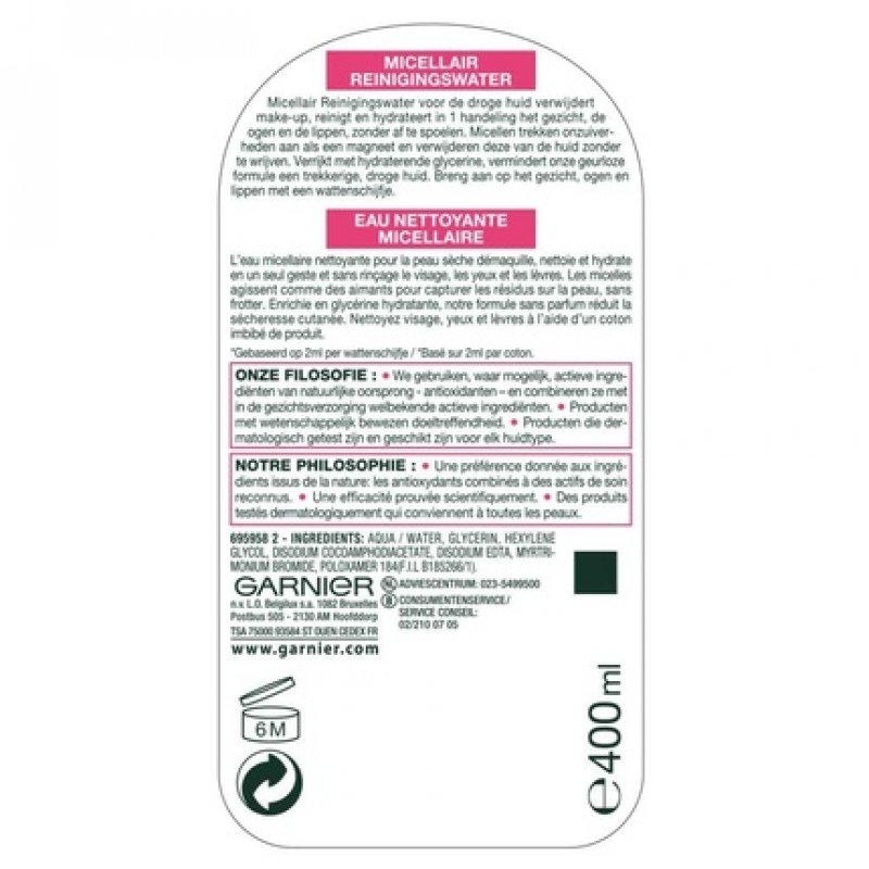 Garnier Skinactive Micellar Cleansing Water For Sensitive Skin 400ml