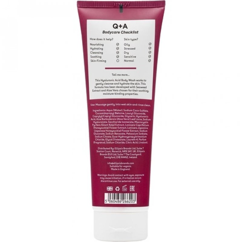 Q A Hyaluronic Acid Body Wash for Nourishing Body Care with Giant Kelp Extract and Saccharide Isomerate 250ml