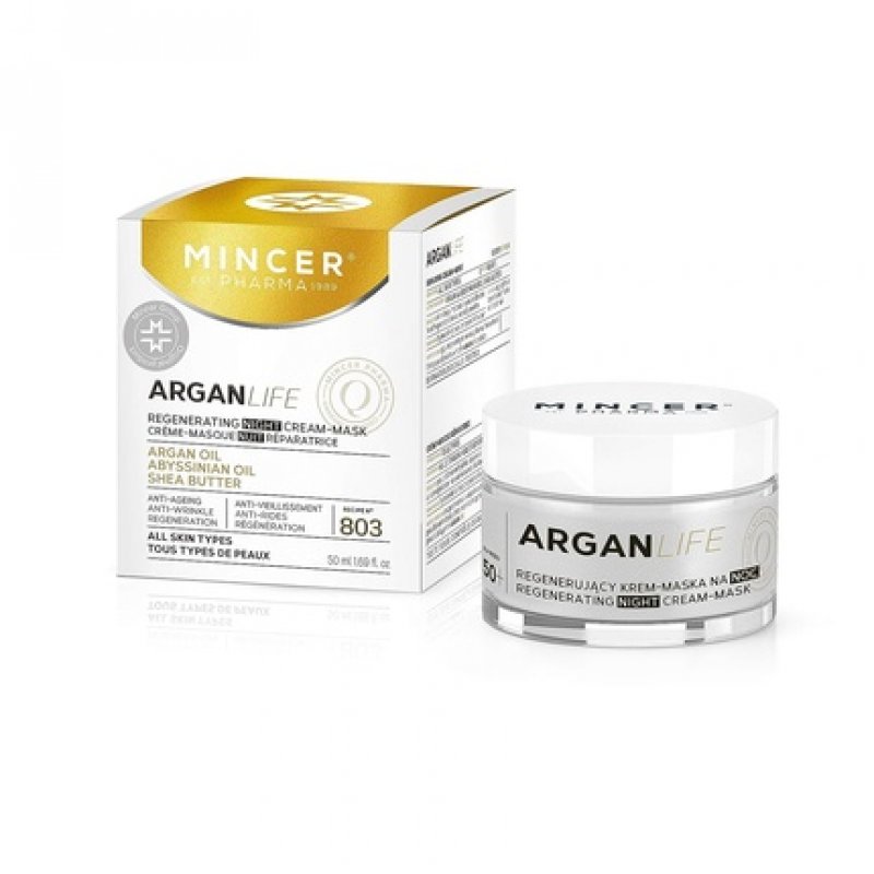 Mincer Pharma Argan Life 50 Regenerating Anti-Aging Anti-Wrinkle Night Face Cream for All Skin Types with Argan Oil,