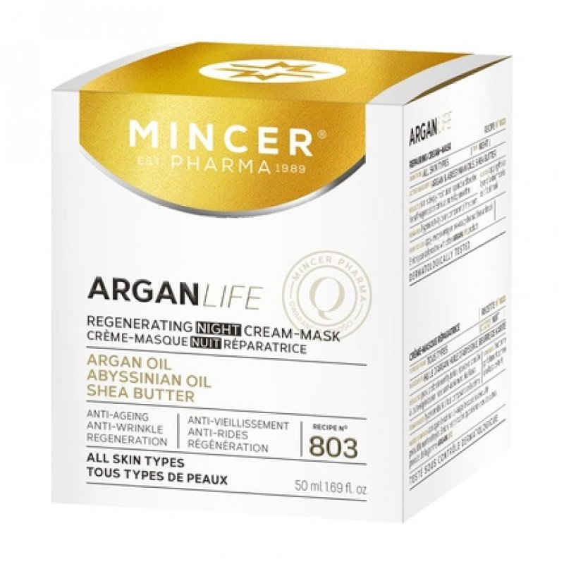 Mincer Pharma Argan Life 50 Regenerating Anti-Aging Anti-Wrinkle Night Face Cream for All Skin Types with Argan Oil,