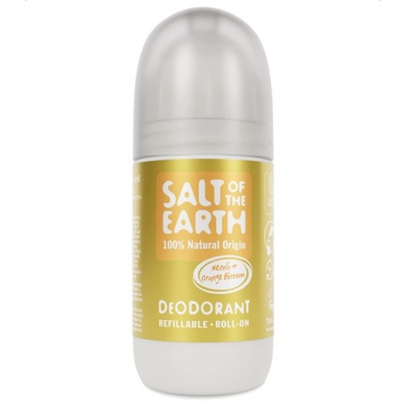 Salt of the Earth Natural Deodorant Roll On Neroli & Orange Blossom 75ml - Refillable, Vegan, Long Lasting Protection,