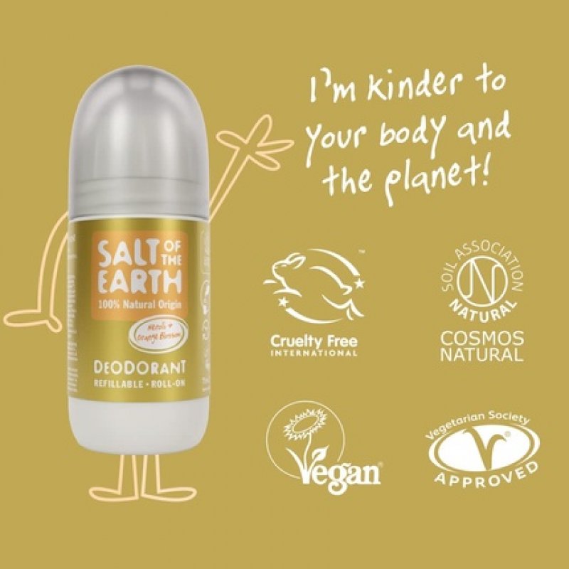 Salt of the Earth Natural Deodorant Roll On Neroli & Orange Blossom 75ml - Refillable, Vegan, Long Lasting Protection,
