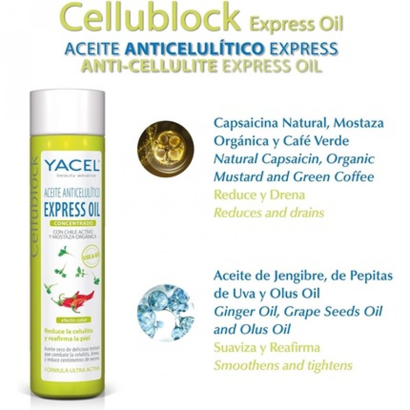 Yacel Cellublock Express Oil Draining and Reducing Anti-Cellulite Oil Black 150ml