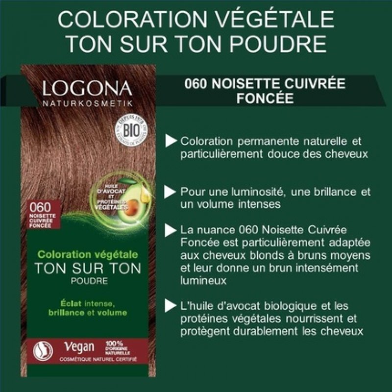 LOGONA Natural Cosmetics Nut Brown Plant-Based Hair Color Powder 100g
