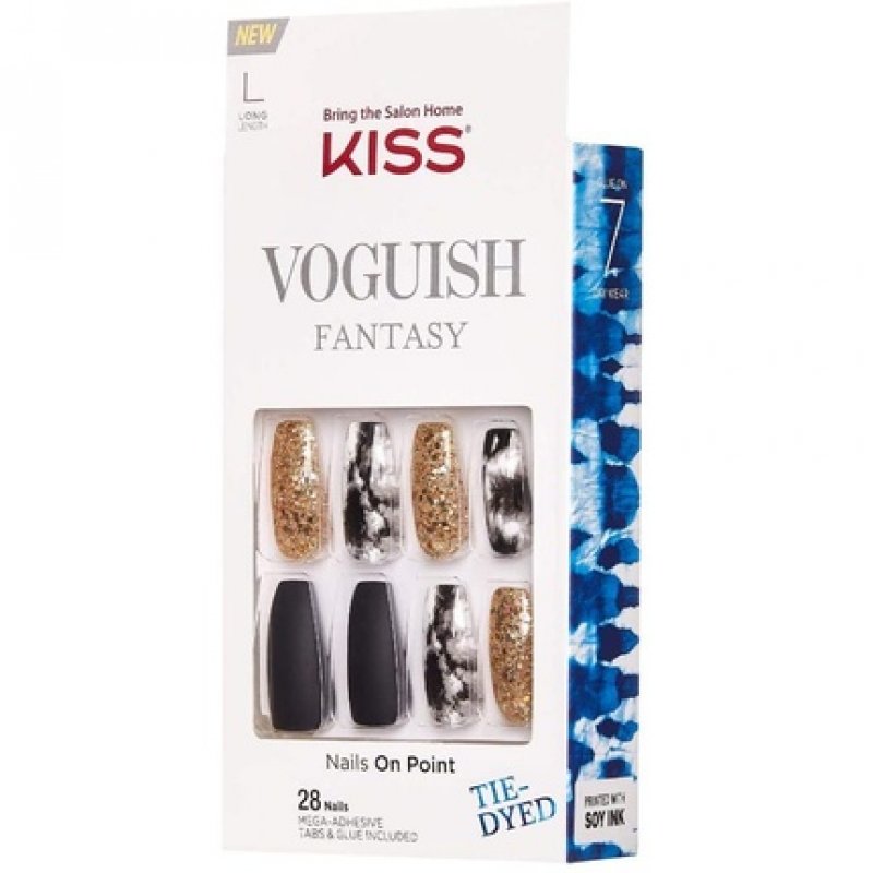 KISS Voguish Fantasy Chillout Long Length Gel Nail Kit with Adhesive Tabs, Glue, Manicure Stick, and Mini File - 28