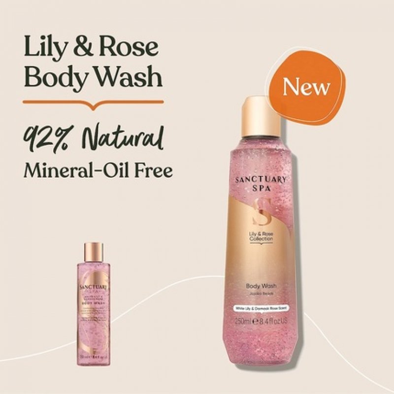 Sanctuary Spa Lily and Rose Body Wash for Women No Mineral Oil Vegan Shower Gel 250ml