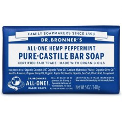 Dr Bronner's Peppermint Pure-Castile Bar Soap with Organic Oils and Fairtrade Ingredients 140g Bar Peppermint 147.9ml