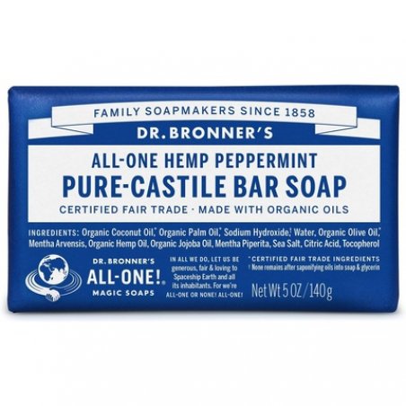 Dr Bronner's Peppermint Pure-Castile Bar Soap with Organic Oils and Fairtrade Ingredients 140g Bar Peppermint 147.9ml