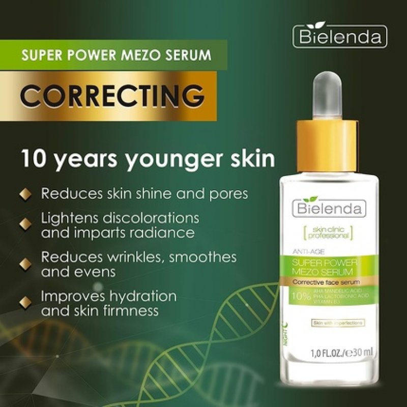 Bielenda Skin Clinic Face Serum Reduces Wrinkles and Evens Skin Tone 30ml - Detoxifying