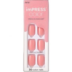 KISS imPRESS Color Gel Nail Kit Pretty Pink with PureFit Technology - Includes Prep Pad Mini File Cuticle Stick and 30