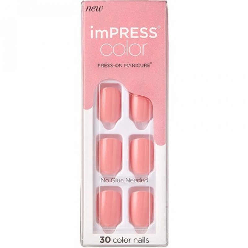 KISS imPRESS Color Gel Nail Kit Pretty Pink with PureFit Technology - Includes Prep Pad Mini File Cuticle Stick and 30