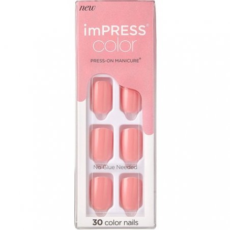 KISS imPRESS Color Gel Nail Kit Pretty Pink with PureFit Technology - Includes Prep Pad Mini File Cuticle Stick and 30