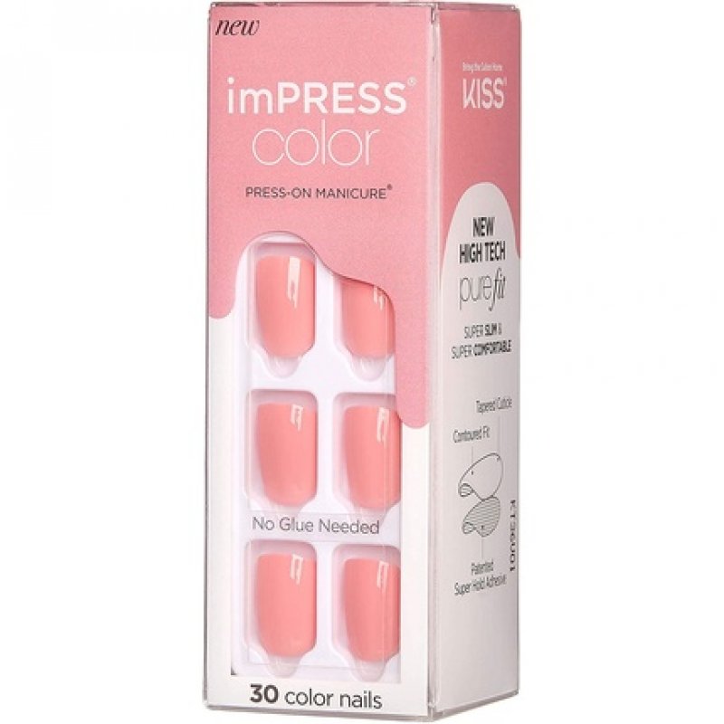KISS imPRESS Color Gel Nail Kit Pretty Pink with PureFit Technology - Includes Prep Pad Mini File Cuticle Stick and 30