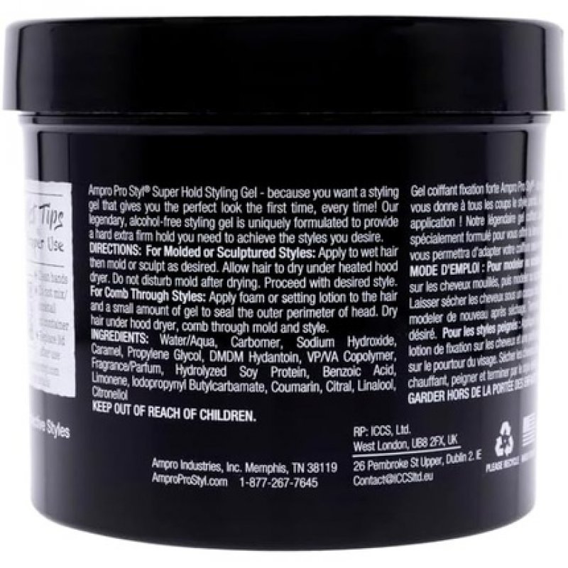 Ampro Pro Styl Styling Gel Protects and Strengthens Your Strands Non-Flaking Alcohol Free Vegan Formula Flexible