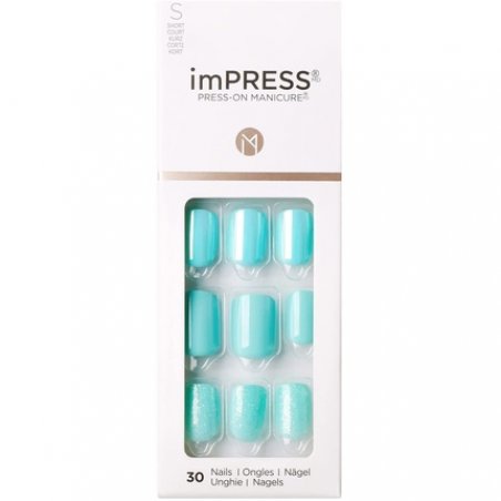 KISS imPRESS Press-On Manicure Rain Check Short Length Square with PureFit Technology - 30 Fake Nails