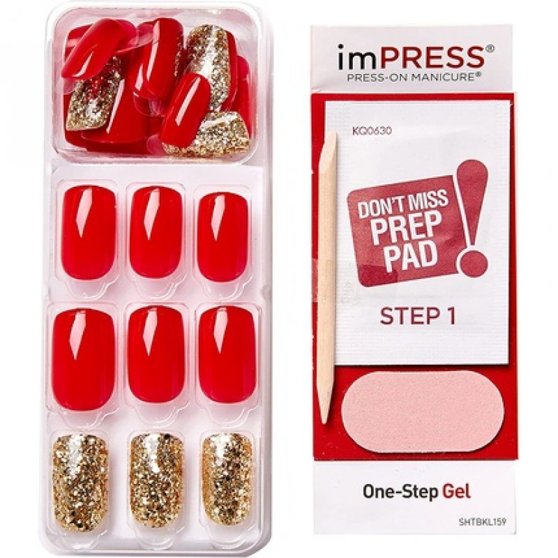 KISS imPRESS Press-On Manicure Memories Medium Length Square with PureFit Technology - 30 Fake Nails
