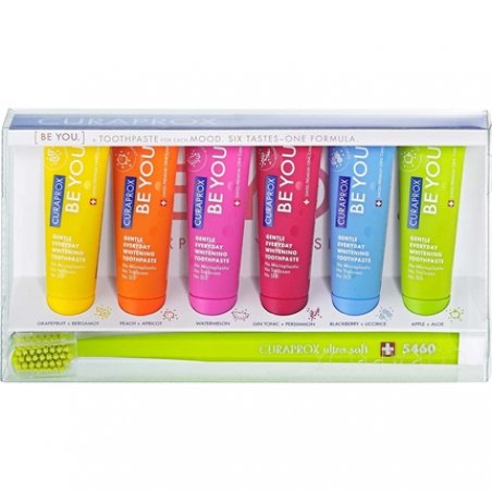 Curaprox Be You Six-Taste-Pack Mini Travel Size Toothpaste and Toothbrush Kit