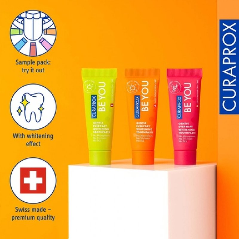Curaprox Be You Six-Taste-Pack Mini Travel Size Toothpaste and Toothbrush Kit