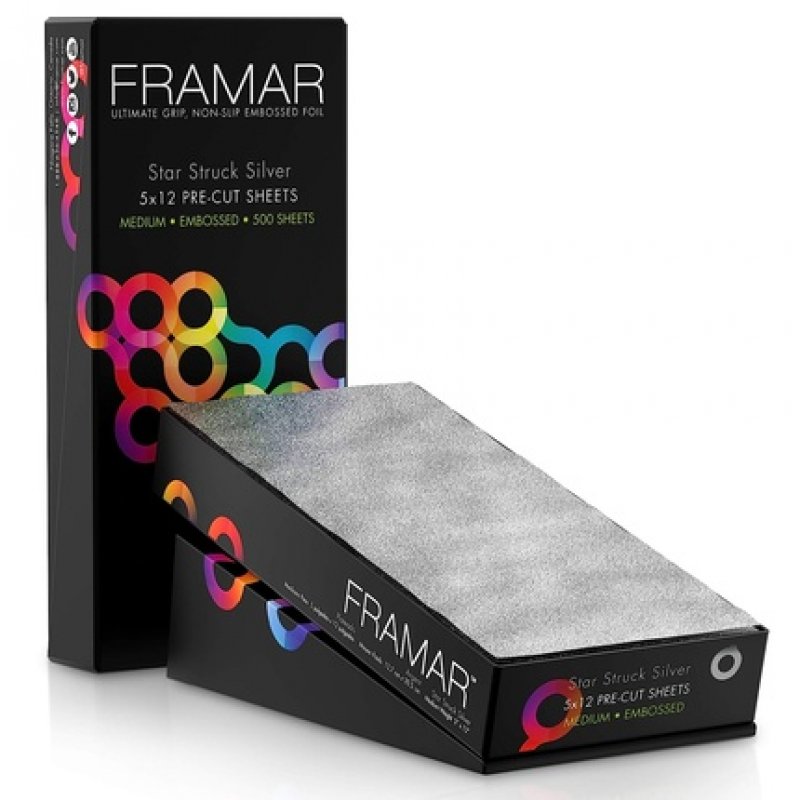 Framar Star Struck Silver Embossed Pre Cut Aluminum Foil Sheets for Hair Highlighting 5x12