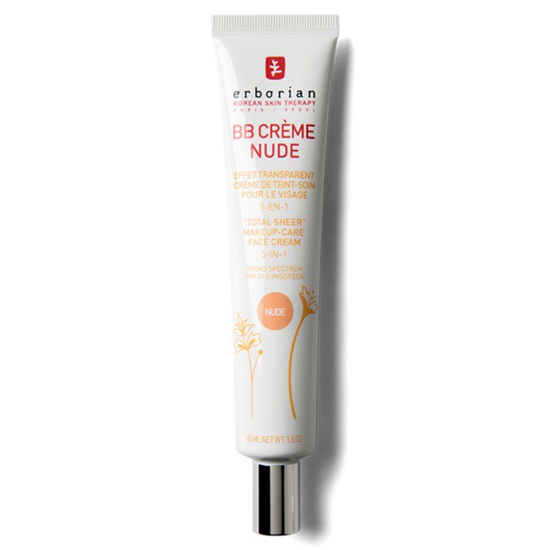 Erborian BB Cream with Ginseng Imperfection Covering Foundation 5-in-1 Korean Skincare Face Cream SPF 20 Nude Shade 45ml