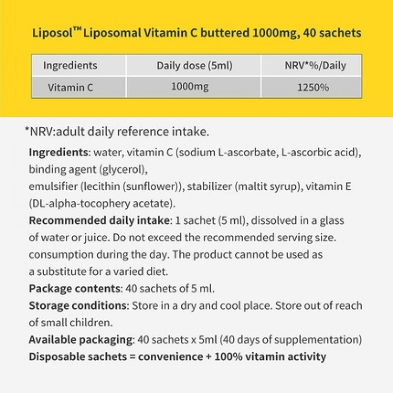 Aliness Liposomal Vitamin C 1000mg Sachets for Immune Health 40 Softgel Slow Release Sachets