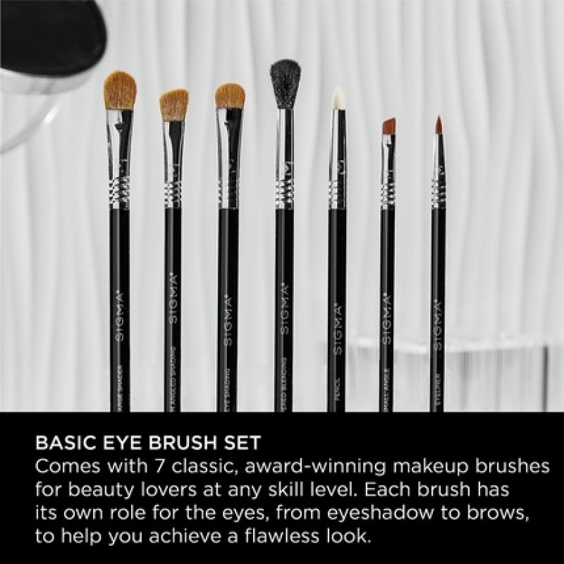 Sigma Beauty Basic Eye Brush Set 7 Classic Eyeshadow Brushes for Eyeliner Eyeshadow and Eyebrows