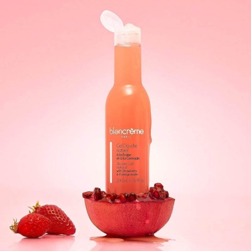 Blanc Crème Shower Gel for Men and Women XL 400ml Strawberry and Pomegranate Natural Shower Gel with Pomegranate and