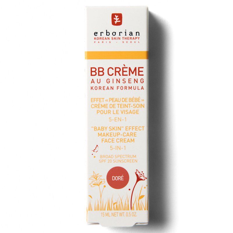 Erborian BB Cream with Ginseng Imperfection Covering Foundation 5-in-1 Korean Skincare Face Cream SPF 20 Doré Shade