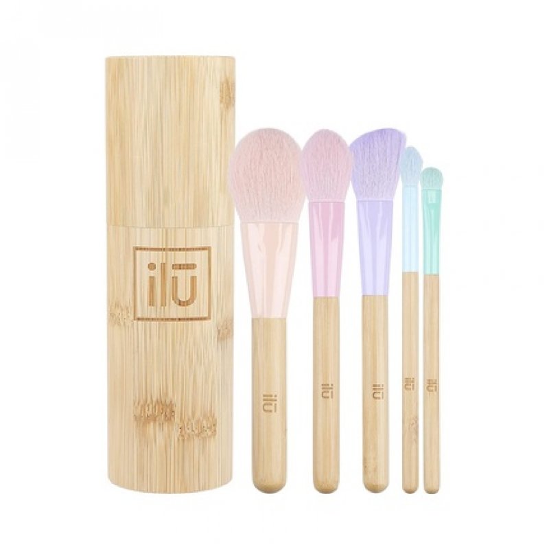 T4B ilu BambooM! Set of 5 Makeup Brushes with Bamboo Tube for Contouring, Blush, Powder, Eyeshadow, and Shading -