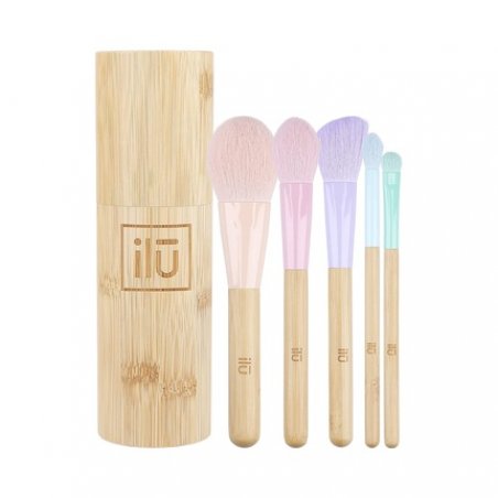 T4B ilu BambooM! Set of 5 Makeup Brushes with Bamboo Tube for Contouring, Blush, Powder, Eyeshadow, and Shading -