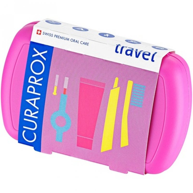 Curaprox Travel Set Pink - Collapsible Travel Toothbrush CS 5460 with 'Be You' Travel Toothpaste and 2 Interdental