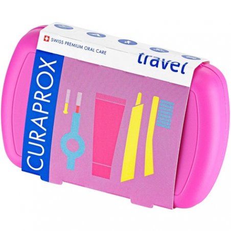 Curaprox Travel Set Pink - Collapsible Travel Toothbrush CS 5460 with 'Be You' Travel Toothpaste and 2 Interdental
