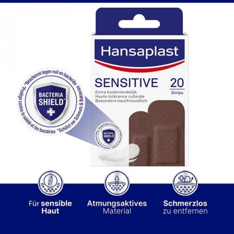 Hansaplast Sensitive Skin Dark Plasters with Bacteria Shield 20 Strips
