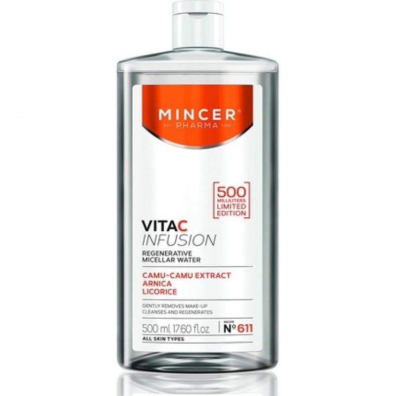 Mincer Pharma Vita C Infusion Regenerating Micellar Water Makeup Remover for All Skin Types with Camu-Camu Extract,