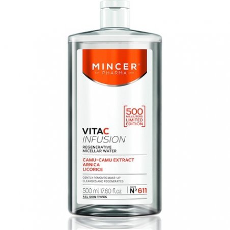Mincer Pharma Vita C Infusion Regenerating Micellar Water Makeup Remover for All Skin Types with Camu-Camu Extract,
