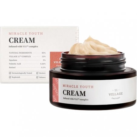 VILLAGE 11 FACTORY Miracle Youth Cream 50ml Retinol 0.1% for Beginners Squalane Moisture and Firm Skin Wrinkle Care