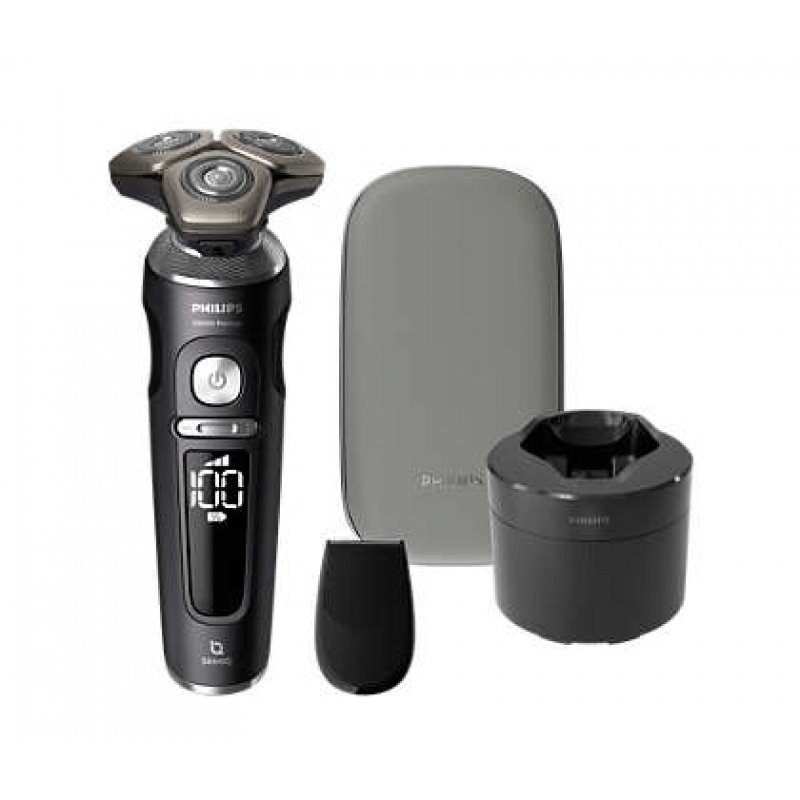 Philips S9000 Wet and Dry Shaver with Cleaning Station, Trimmer, and Travel Case