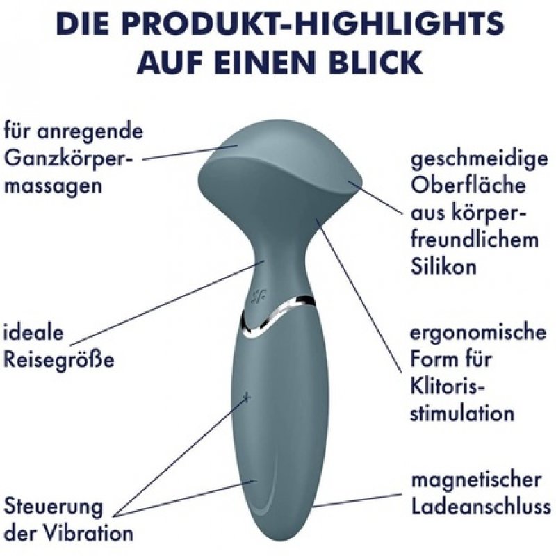 Satisfyer Mini Wand-er Vibrator and Massager for Stimulating Full Body Massages - Grey Silicone