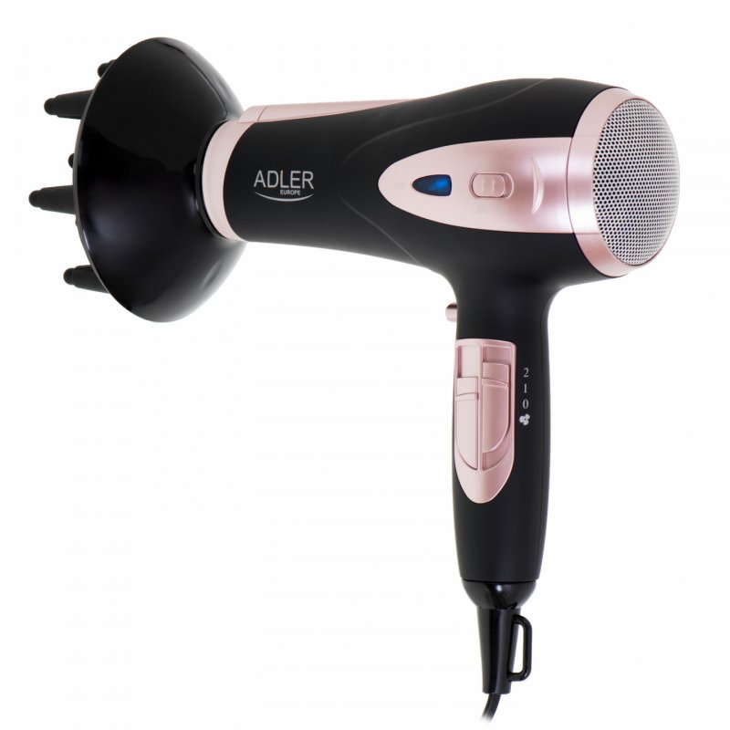 Adler AD 2248b Hair Dryer with Ion Technology 2400W Black - Travel Hair Dryer with Diffuser and 3 Speed Settings
