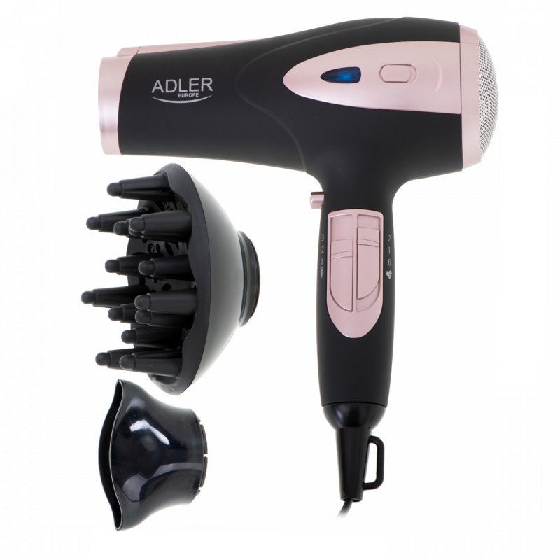 Adler AD 2248b Hair Dryer with Ion Technology 2400W Black - Travel Hair Dryer with Diffuser and 3 Speed Settings