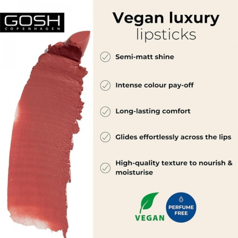GOSH Luxury Rose Lipstick with Light Sheen Intense Nude Shades 003 Adore