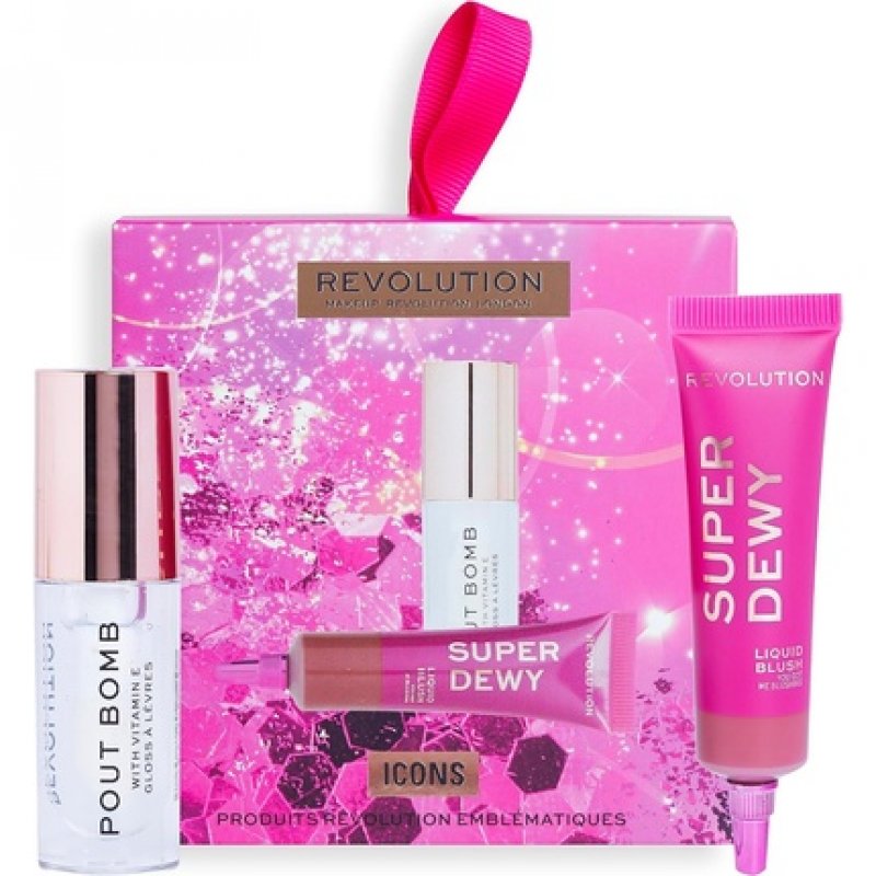 Makeup Revolution Icons Gift Set Lip Gloss Liquid Blush Pink Gift Box Included