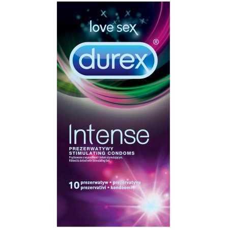 Durex Intense Condoms Ribbed and Dotted with Stimulating Gel for Intense Female Satisfaction 10 Condoms