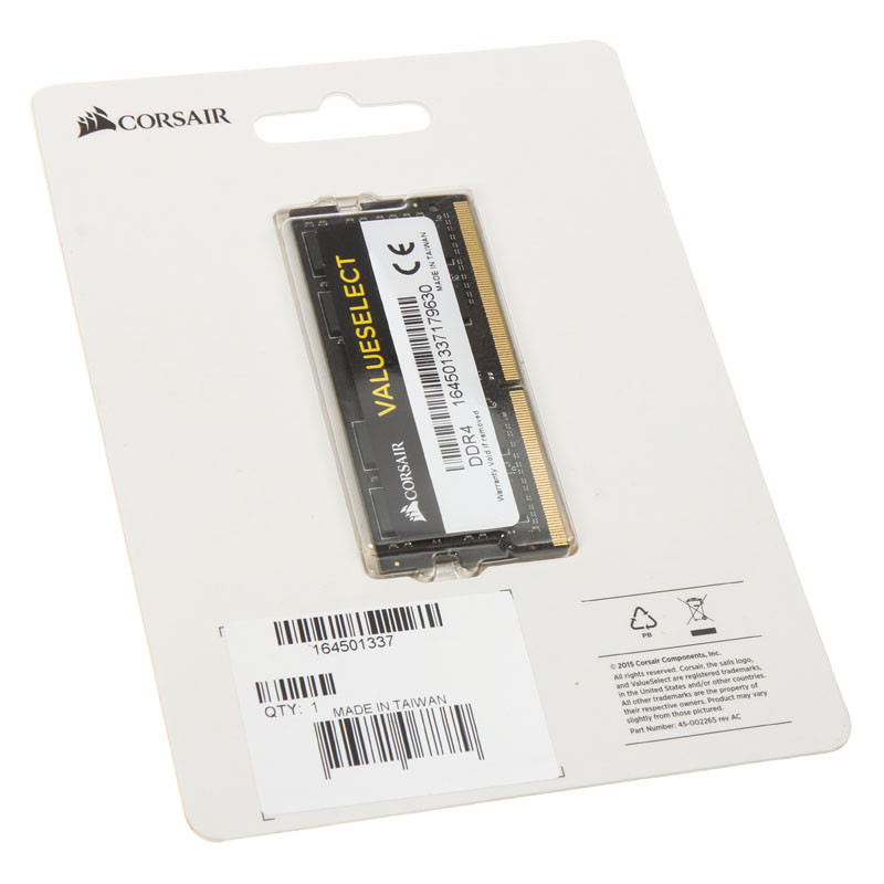 Corsair compatible ValueSelect, schwarz, SO-DIMM DDR4-2133, CL 15 - 16 GB
