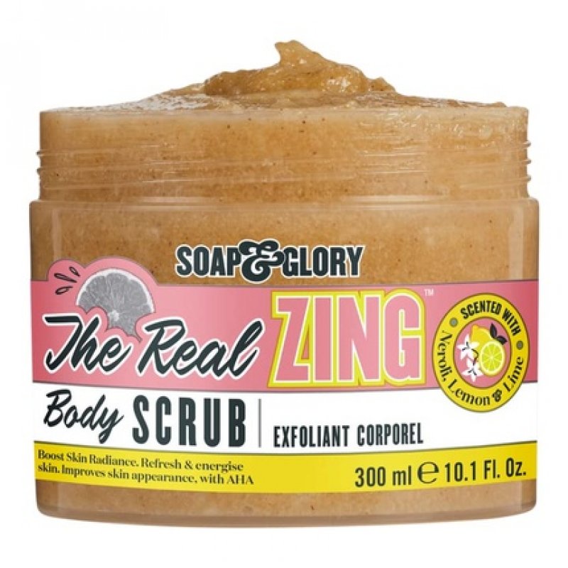 Soap & Glory The Real Zing Body Scrub Smoothing & Buffing Sugar Scrub Lemon Citrus Scented Body Polish Skin Brightening