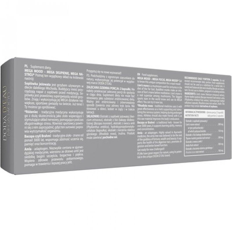 Activlab DODA D'eau Mega Mood 60 Vegetable Capsules - Lion's Mane, Rhodiola Rosea, Bacopa, Amla