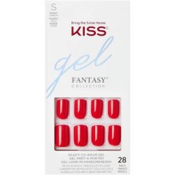 KISS Gel Fantasy Collection Glue-On Manicure Kit Whatever Short Length Square Fake Nails 28 False Nails Nail Glue Nail