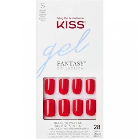 KISS Gel Fantasy Collection Glue-On Manicure Kit Whatever Short Length Square Fake Nails 28 False Nails Nail Glue Nail